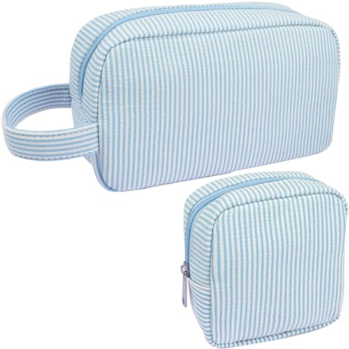 2Pcs Mini Makeup Bag, Small Makeup Pouches for Purse Cute Cosmetics Bag Pouch with Slip-in Pockets Small Travel Toiletry Bag Zipper Makeup Aesthetic Accessories Storage Bag - color: 0-Blue Set