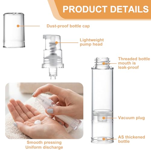 6pcs Airless Travel Pump Bottle, Empty Refillable Vacuum Pump Bottle, 5ml 10ml 15ml Plastic Press Lotion Travel Container for DIY Cosmetic Foundation Toiletries- Clear - color: Clear-6pcs-5,10,15ml