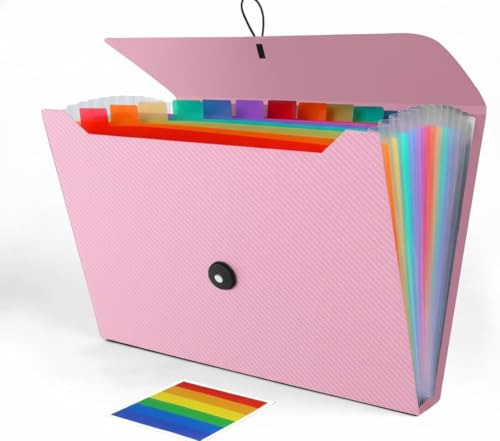 Accordion File Organizer, Accordion Folder for Sorting Documents and Papers, 13 Pockets Expanding File Storage Organizer for Hospital, Home, Travel and Office Use (Pink) - color: Pink