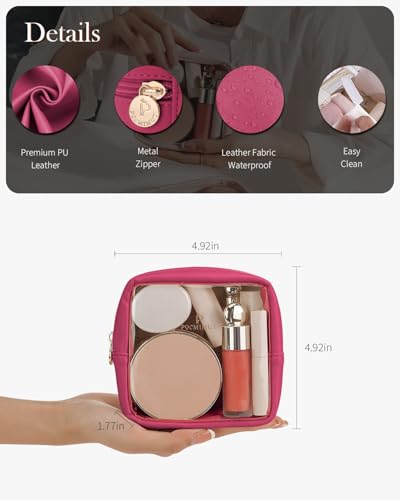 Pocmimut Clear Makeup Bag, Easy to Find Mini Makeup Bag for Purse, Travel Makeup Bag for Car, Compact Cosmetic Pouch for Daily Essentials,Hot Pink - color: Hot Pink, style: Mini