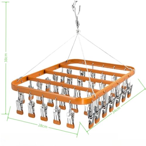 Clothes Drying Racks Clip Hangers Metal with 36 Clips Windproof Hook Underwear Hanger Foldable Laundry Clip for Socks Bras (Gold) - color: Gold