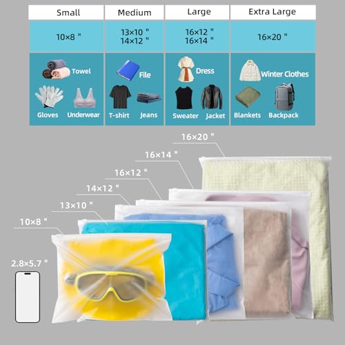 25 Pack 16x20 Inch Frosted Garment Bags - Heavy-Duty Reusable Clothing Storage for Winter Coats | Poly Plastic Organizer for Down Jackets, Sweatshirts, Business Attire & Travel- No Vent Holes - size: 25Pcs-16x20 Inch