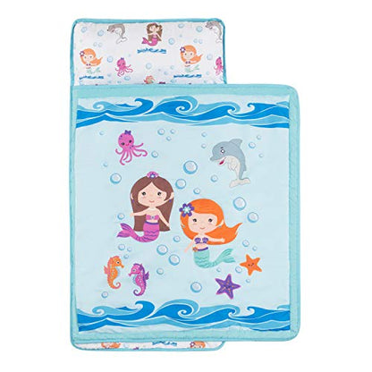 EVERYDAY KIDS Toddler Nap Mat with Removable Pillow -Underwater Mermaids- Carry Handle with Fastening Straps Closure, Rollup Design, Soft Microfiber for Preschool, Daycare Sleeping Bag, Ages 2-6 years - color: Underwater Mermaids