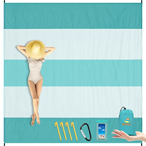 BYDOLL Nylon Beach Blanket Waterproof Sandproof 78''x110'' Oversized Suits 1-7 Adults Sand Free Extra Large Blanket Lightweight Soft Picnic Mat for Beach Essentials - color: Green, size: 78''x 110''