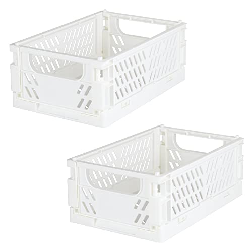 Tixill 2-Pack Mini Foldable Plastic Baskets for Organizing and Storage, Collapsible Storage Crate for Home Kitchen Bedroom Bathroom Office (5.9x3.8x2.2, White) - color: White, size: 5.9x3.8x2.2