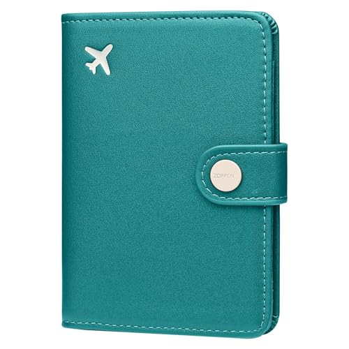ZOPPEN Passport Holder for Travel Essentials, RFID Blocking PU Leather Water-Resistant Lightweight Passport Cover with Multiple Card Slots, Easy to Carry Travel Wallet for Women Men, Tea Green - color: #25 Teal Green