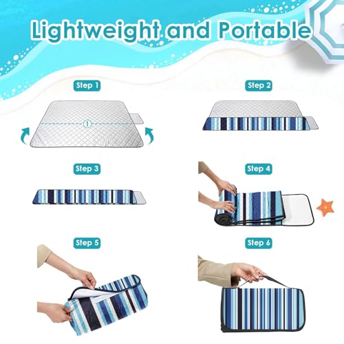 Waterproof Picnic Outdoor Blanket, 79" x 59" Sandproof Foldable Large Picnic Blanket for Beach, Camping, Park, Travel, Concert, Great Gift for Families and Couples (Blue Stripe) - color: Blue Vertical Stripe
