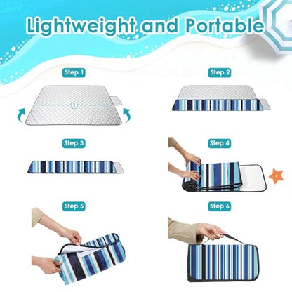 Waterproof Picnic Outdoor Blanket, 79" x 59" Sandproof Foldable Large Picnic Blanket for Beach, Camping, Park, Travel, Concert, Great Gift for Families and Couples (Blue Stripe) - color: Blue Vertical Stripe
