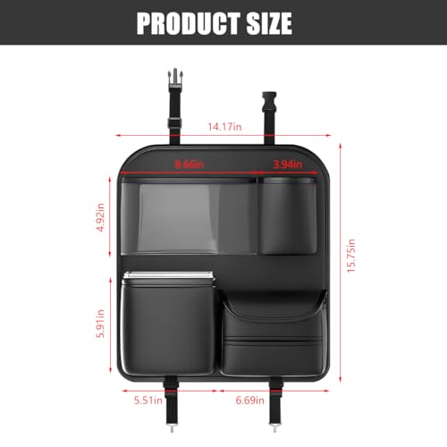 Car Backseat Organizer, 4 Storage Pockets Vehicle Back Seat Protector Kick Mat with Touch Screen Tablet Holder, Automotive Travel Storage Accessories, Universal for Truck SUV RV