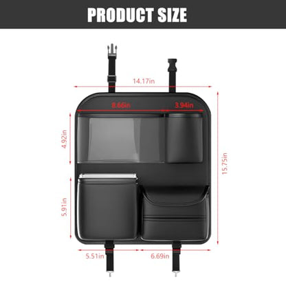 Car Backseat Organizer, 4 Storage Pockets Vehicle Back Seat Protector Kick Mat with Touch Screen Tablet Holder, Automotive Travel Storage Accessories, Universal for Truck SUV RV