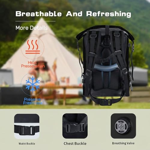 48cans Large Cooler Backpack Insulated Waterproof for Men Women Insulated Backpack Cooler Leak Proof Waterproof for 12 Hours Cooling for Camping Picnic Hiking Beach Travel Kayaking - color: Black