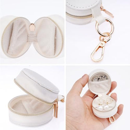 Portable Ring Holder Keychain, Mini Sports Jewelry Holder Box, Small Travel Ring Earring Stud Necklace Storage Case (White) - color: White