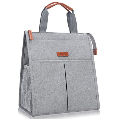 Lacdo Lunch Bag for Women Men Insulated Lunch Tote Bags Waterproof Reusable Lunch Box Soft Cooler with Pockets for Work Travel Picnic, Gray - color: Gray