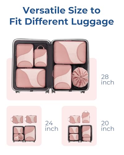 BAGSMART Compression Packing Cubes - 6 Set Travel Packing Cubes for Suitcases, Compression Suitcase Organizers with Shoe Bag - color: 04-Brier Rose