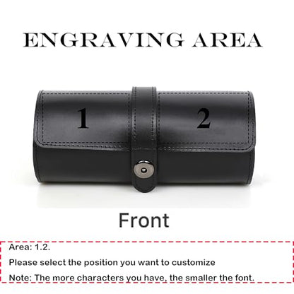 Personalized Custom Name Watch Case Roll Organizer, Luxury Genuine Leather Travel 3-Watches Case For Watch/Bracelet (07 Black) - color: 07 Black