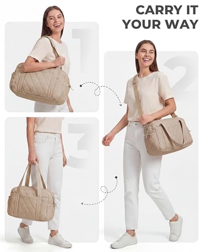 Percover Weekender Bag for Women, Ultra Lightweight Travel Duffle, Carry On Personal Item Overnight Bag with Toiletry Pouch & Compartments, Quilted Gym & Travel Bag, Camel Tan - color: Camel Tan