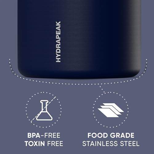 Hydrapeak 18oz Stainless Steel Vacuum Insulated Food Jar Kids for Hot and Cold Food, Wide Mouth Leak-Proof Soup Adults, 10 Hours 16 (Navy) (HP-Foodie18) - color: Navy, size: 18 Ounces