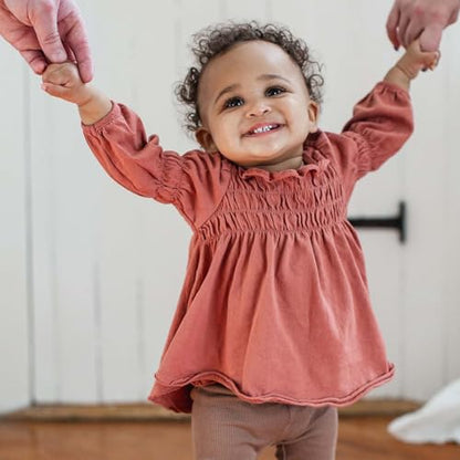Burt's Bees Baby Baby Girls Long Sleeve Top and Pant Set, 100% Organic Cotton Outfit - color: Cedar Smocked, size: 5T
