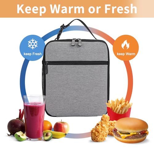 Lunch Box for Women Men Adult Insulated Lunch Bag Women Men Small Reusable Lunchbox for Work Picnic Travel (Gray) - color: Gray