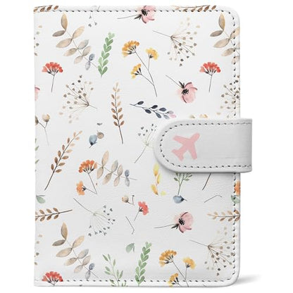 Passport Holder, Travel Wallet Cover with Pen Loop | Cute RFID Blocking Leather Case with Magnetic Closure for Travel Essentials-Flower - color: A-Twig