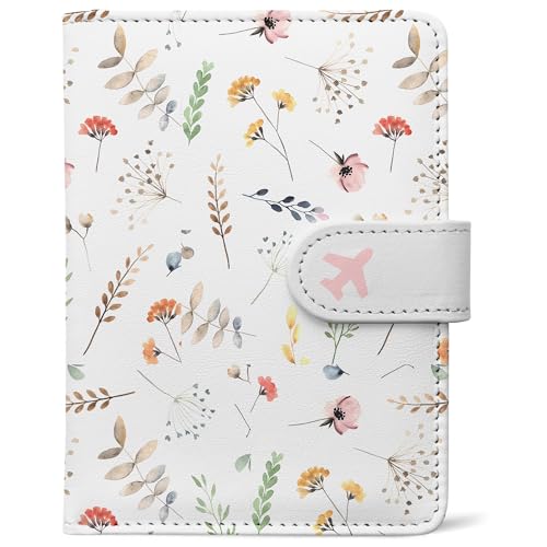 Passport Holder, Travel Wallet Cover with Pen Loop | Cute RFID Blocking Leather Case with Magnetic Closure for Travel Essentials-Flower - color: A-Twig