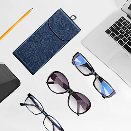 FINTIE Double Glasses Case with Carabiner Hook, Portable Vegan Leather Eyeglass Case Anti-scratch Sunglasses Pouch - color: Navy