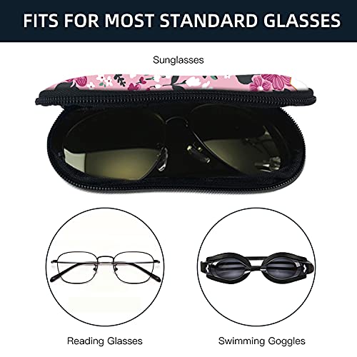 Sunglasses Soft Case with Carabiner Ultra Light Neoprene Zipper Glasses Case - color: Pink Flower