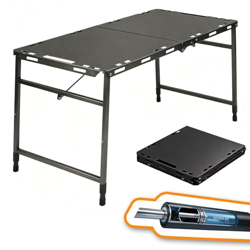 Camping Table Portable Folding Table 40.9"x18.9" (Innovative Nitrogen Gas Strut) Adjustable Heights Outdoor Folding Tactical Table with Carry Handle, Bonus Storage Bag for Camping, Picnic, Party