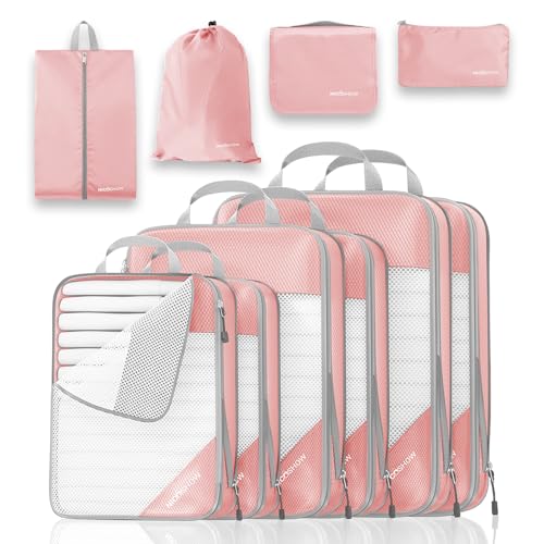 Compression Packing Cubes 10 Set, Compressible Space-Saving Packing Cubes for Travel - Compression Bags, Luggage Organizer, Travel Essentials for Women, Pink - color: Pink, size: 10 pcs