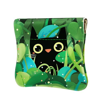 Travelambo Leather Squeeze Coin Purse Pouch Change Holder For Men & Women - color: Green Cat