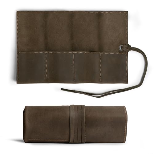 Hide & Drink, Leather Watch Roll Organizer Handmade from Full Grain Leather, Holds Up to 4 Watches, Easy Carry On Watchlover Storage (Dark Jade) - color: Dark Jade