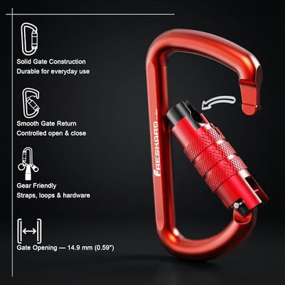 FresKaro 3inch 12kN-2698lbs Auto Locking Carabiner Clips, Solid D Shape, Heavy Duty 7075 Aluminum, Lightweight 1.09oz, Rust Proof, for Hammock, Hiking, Dog Leash, Keychain etc., Multi-Colors - color: Red-3pcs