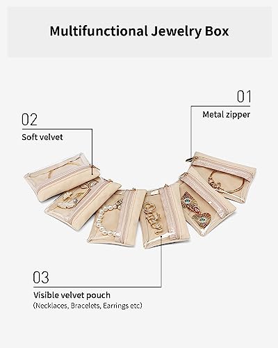 VLANDO Jewelry Travel Case,Travel Jewelry Organizer with Clear Velvet Jewelry Bags Zipper Pouch for Women Girl Gift 6Pcs - color: A.6 Bag