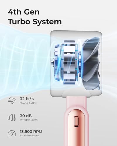 Portable Handheld Turbo Fan - 5 Gear High Speed 4000mAh Rechargeable Mini Personal Hand Fan Blow Cold Air, Battery Operated Travel Essentials, Beach Vacation, Gifts for Women, Men (Pink) - color: Pink