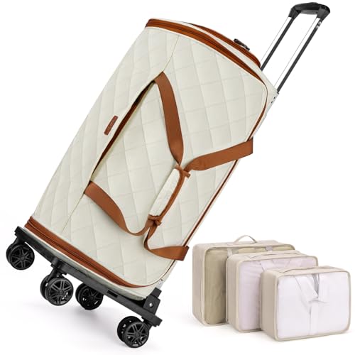 Rolling Garment Bags for Travel - Carry on Convertible Garment Duffle Bags with Wheels for Men Women, 4 in 1 Large Travel Duffel Bags with Shoes Compartment Hanging Suit Dress Weekender Bag 4pcs Set - color: Beige