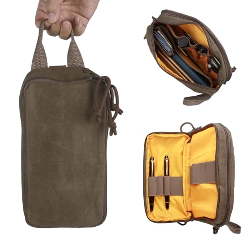 Multipurpose EDC Pouch Pen Case, Waxed Canvas EDC Bag, Small Tool Bag Pen Pouch, Water Resistant EDC Pocket Organizer, Mini Canvas Pouch for Motorcycle, Bike, EDC, Pen, Pencil, Travel - color: Brown