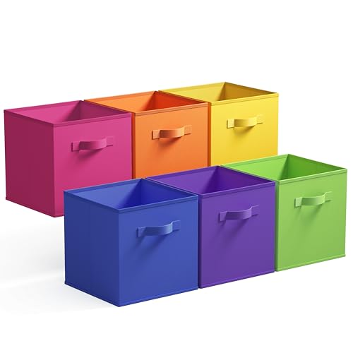 GRANNY SAYS 11 Inch Cube Storage Bins, Colorful Cube Storage Organizer, Fabric Storage Bins, Storage Cubes for Shelves, Closet, Toy Storage Bins for Kids Room, Play Room, Rainbow, 6-Pack - color: Rainbow, size: 11 Inch-6 Pack