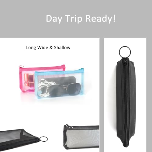 patu Widened Zipper Mesh Bags, Long Case, 8" x 4" x 2", 5 Pieces, Beauty Makeup Cosmetic Accessories Organizer, Travel Toiletry Kit Set Storage Pouch, Black - size: Long, Widened (8" x 4" x 2", 5 pcs)