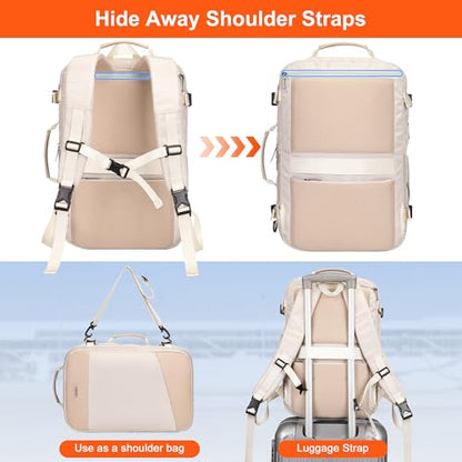 PIJUSHI Travel Backpack for Women Carry on Suitcase Backpack Flight Approved Personal Item Bag Fits 16 Inch Laptop(PE035 Beige) - color: Beige