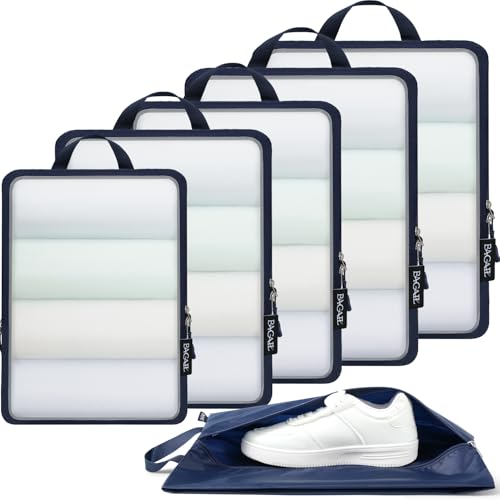 BAGAIL 6 Set Ultralight Compression Packing Cubes Packing Organizer for Travel Accessories Luggage Suitcase Backpack - color: Navy70D, style: Mesh Pattern