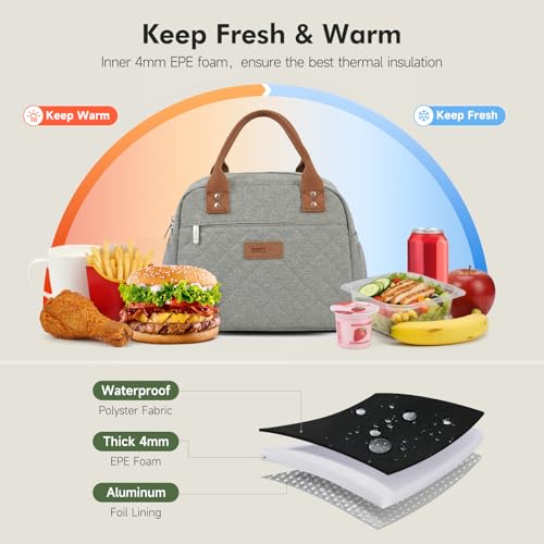 HOMESPON Insulated Lunch Bag for Women Men Adults Lunch Tote with Front Pocket Lunch Box Container Cooler Bag for Work Picnic (Grey) - color: Gray