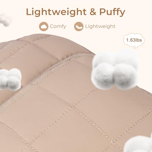 CLUCI 17.3 Inch Laptop Backpack for Women, Anti Theft Travel Backpack, Puffer Quilted Work Backpack, Water Resistant College Bookbag, Carry on backpack with RFID (Khaki) - color: Khaki