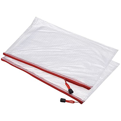 MECCANIXITY Mesh Zipper Bags, A3 Size Plastic Zip File Pouch Document Folders for Home Office Travel, Red Pack of 3 - color: Red