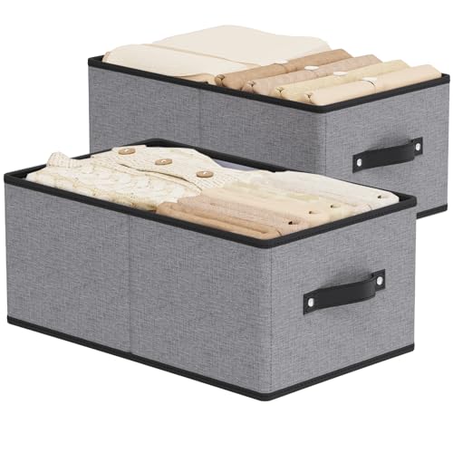 Storage Baskets with Handles, Fabric Drawer Organizers, Storage Bins for Shelves Bedroom Laundry, 18.5 × 11 × 7.9 Inch, Gray, 2-Pack - color: Gray, size: Jumbo -2 Pack