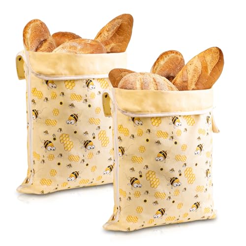 2 Pack Beeswax Bread Bags for Homemade Bread, Bees Wax Bread Bags Storage for Homemade Sourdough, XL 17'' x 13'', Zipper Closure, Freezer Safe - color: L-Zipper