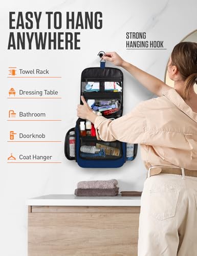 VENTURE 4TH Hanging Travel Toiletry Bag for Women & Men – Large Toiletry Organizer with 18 Compartments, Removable TSA Pouch, Travel Wash Bag for Toiletries, Makeup & Shaving Kit (Navy Blue) - color: Navy
