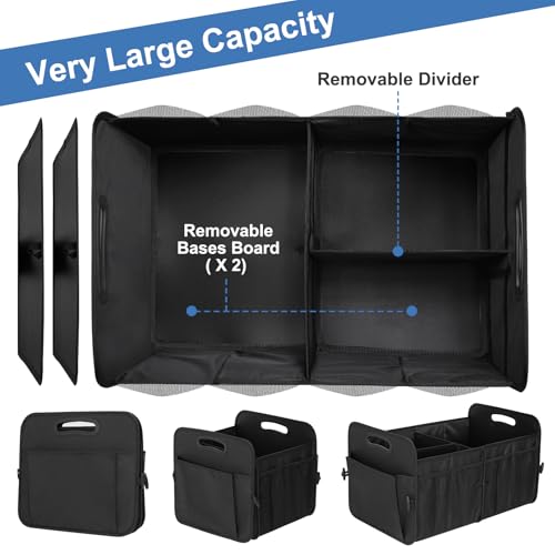 Trunk Organizer, Collapsible Waterproof Multi-Functional car Trunk Grocery Organizer Storage for SUVs & Sedans, Car Accessories for Women/Men, 3 Compartments - color: Black, size: Large