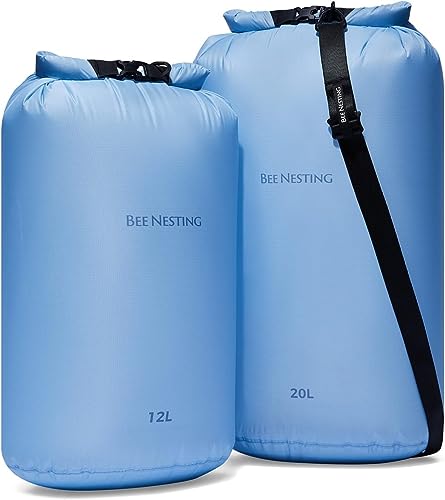 Bee Nesting Waterproof Dry Bag Lightweight Dry Sack Marine Dry Bags Suitable for swimming,kayaking,rafting boating, surfing, outdoor travel, mountaineering,hiking - color: Blue, size: 12L 20L Strap