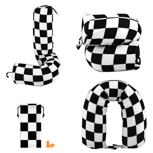 bvya Twist Memory Foam Travel Pillow for Neck, Chin, Lumbar and Leg Support-for Travling or at Home-Adjustable, Bendable Roll Pillow with Washable Elastic Polyester Cover & Eye Mask & Small Pouch - color: New Set #B