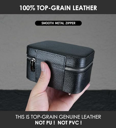 2 Watch Travel box Real Top-grain Leather Two Watch Roll Case for Man and Women Watches Packing Box Storage Organizer with Black Suede to Protection Zipper Fit All Watches Up to 60mm (2W-Z-BB) - color: 2W-Z-BBL